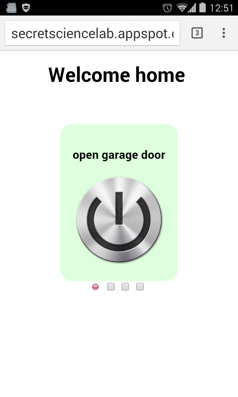 Smartphone UI screenshot. Just a big button. The three checkboxes below it are to arm the button. This is so I can't accidentally press the big button.